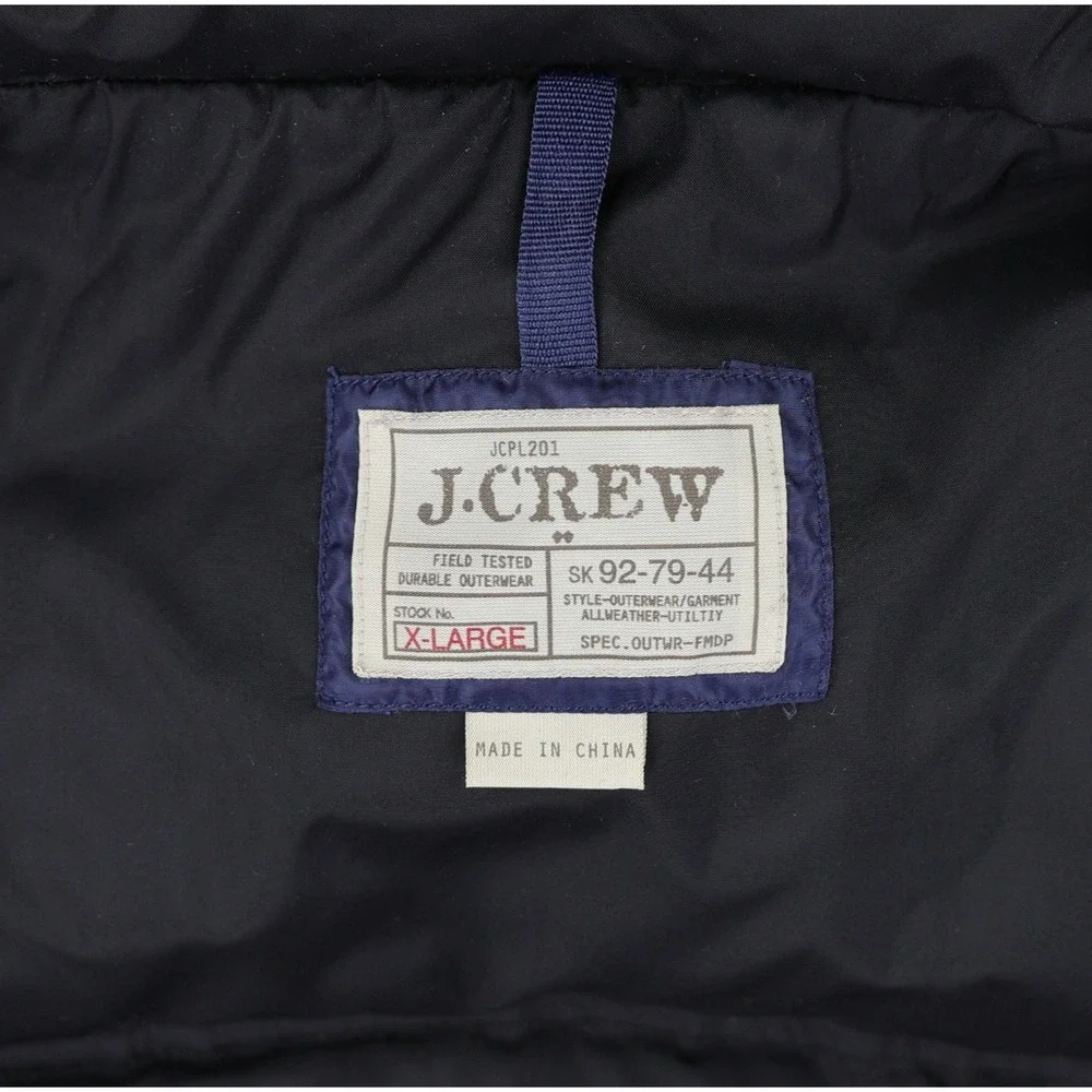 J. CREW Goose Down Puffer Vest Full Zip Snap Front Men's XL Blue Outdoor Winter